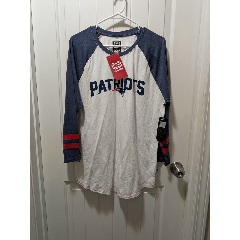 NEW! NFL New England Patriots Baseball Raglan Tee Shirt Adult L Navy White Red